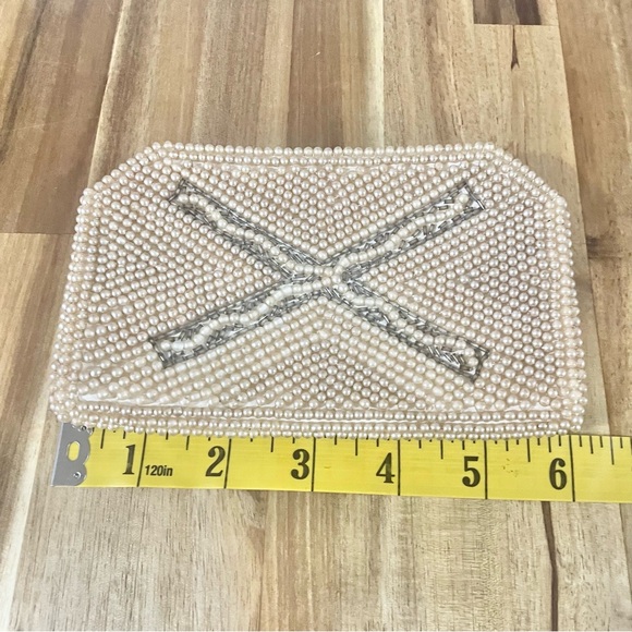Reina Elegant Evening Ivory Faux Pearl Beaded Clutch Vintage 50’s Made in Japan - Picture 8 of 10